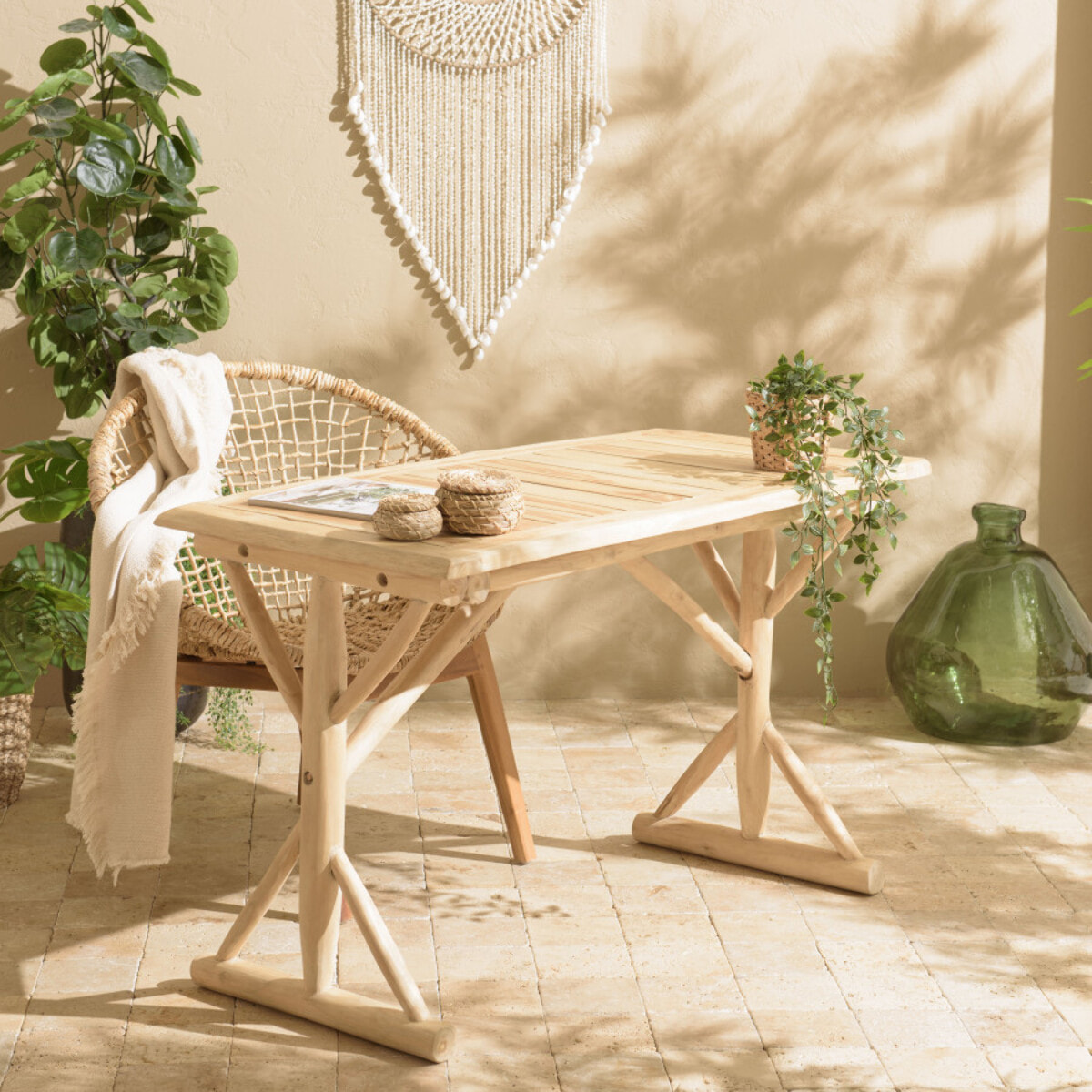 WILL - Bureau 120x60cm en branches de teck naturel