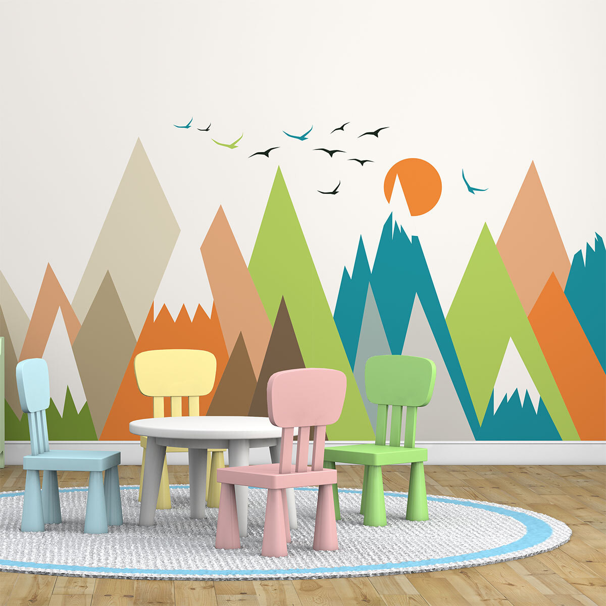 Stickers muraux enfants - Décoration chambre bébé - Autocollant Sticker mural géant enfant montagnes scandinaves SHIZUKA
