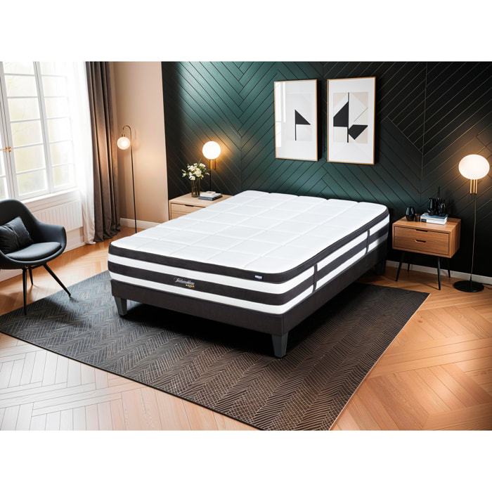 Ensemble 2 places Matelas Ressorts ensachés Fontainebleau avec sommier en bois