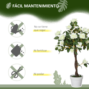 Juego de 2 Plantas Artificiales Rosas Artificiales con 21 Flores y Maceta de Cemento Plantas Sintéticas para Decoración Hogar Salón Oficina Verde y Blanco