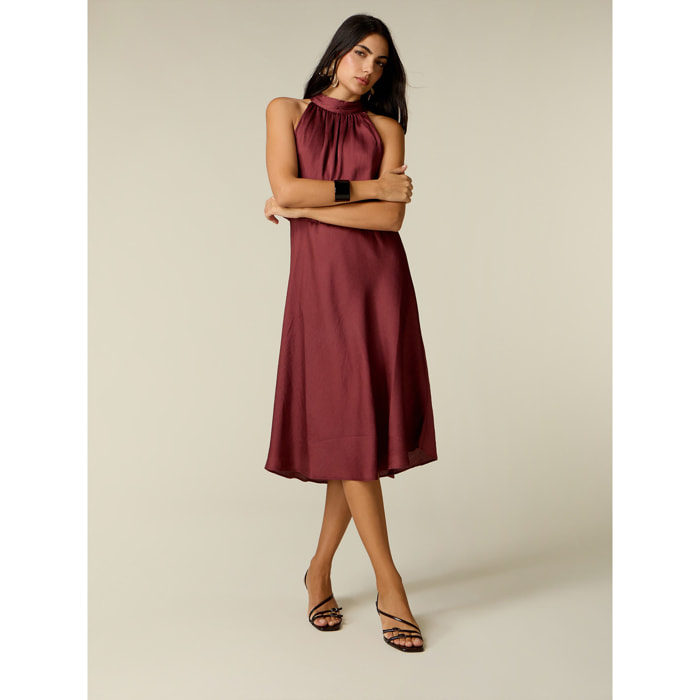 Oltre - Vestito midi halter neck in raso - Bordeaux