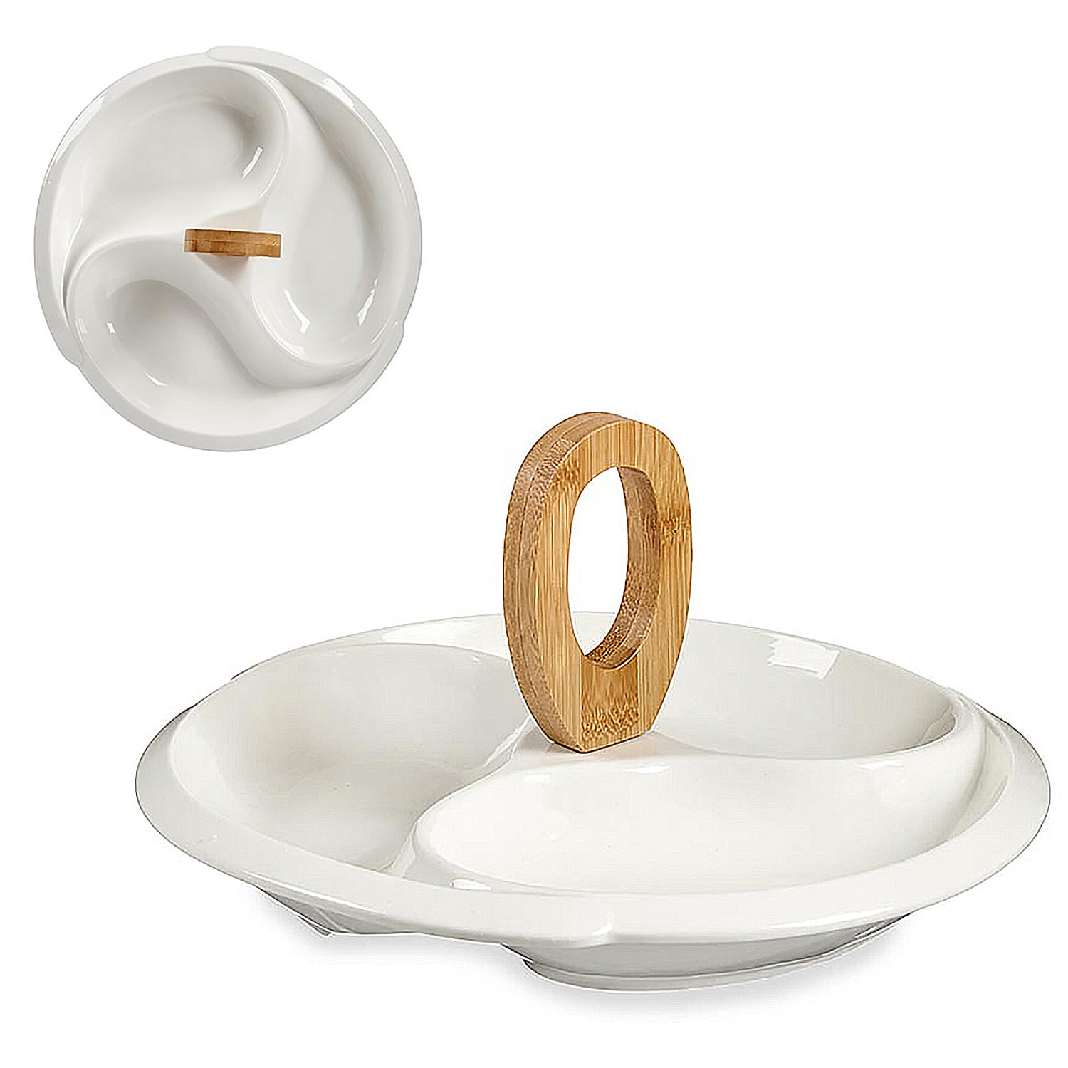 Vassoio per stuzzichini con manico in bambù.