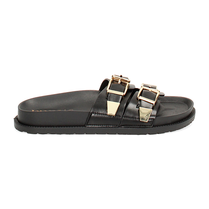 Sandalias planas negras con doble hebilla