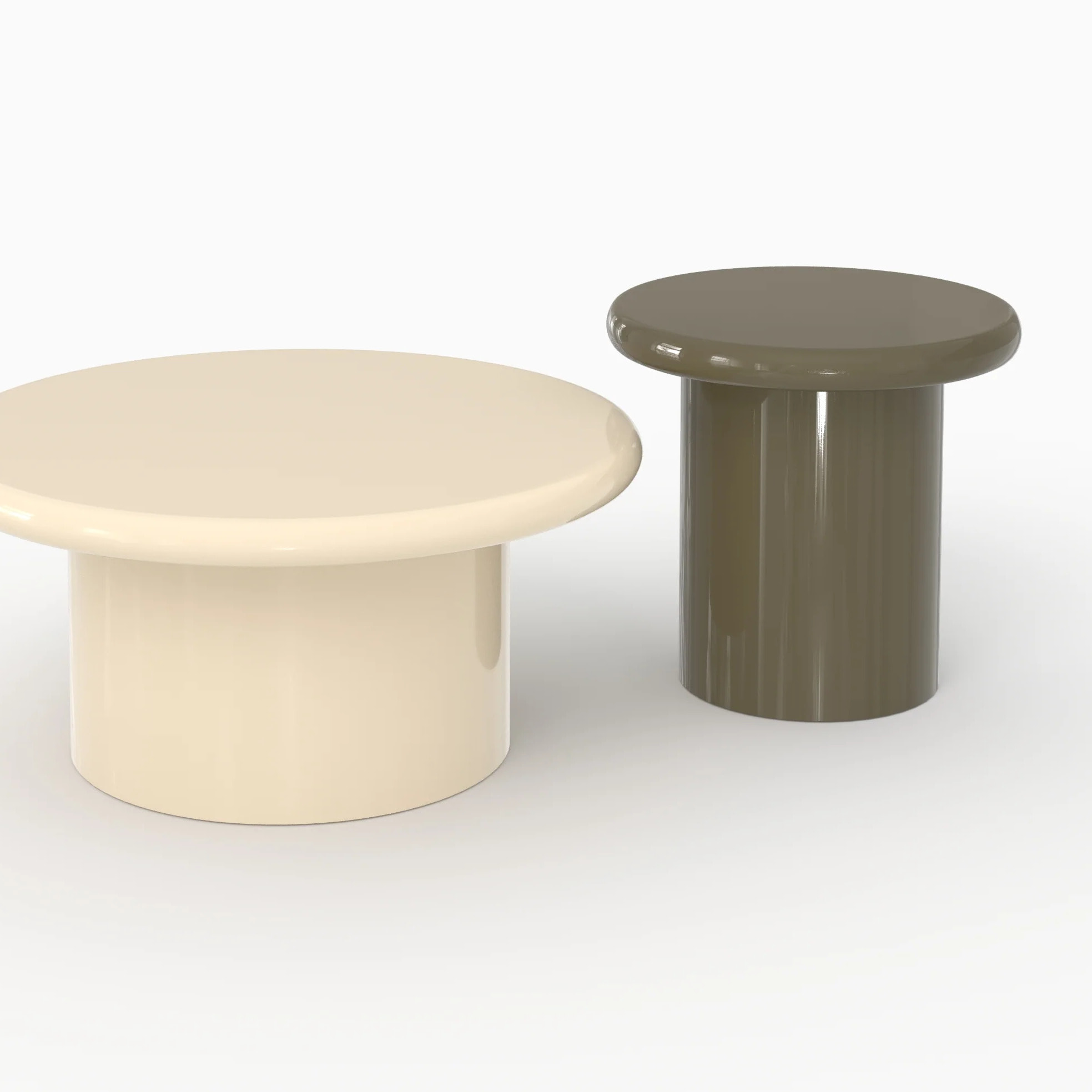 Lot de 2 tables basses laquées blanches et kaki en MDF - Apoline