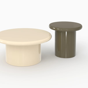 Lot de 2 tables basses laquées blanches et kaki en MDF - Apoline