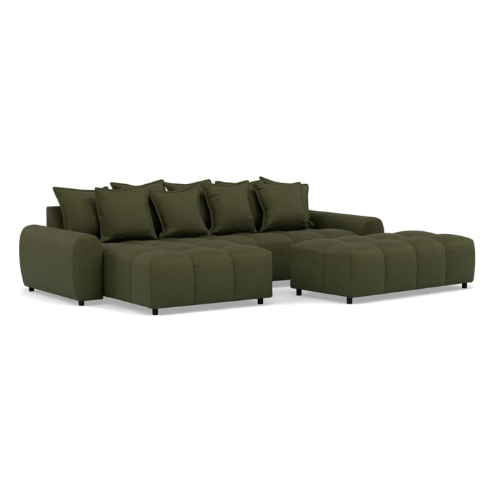 Adelaide - canapé d'angle réversible 4 places avec pouf d'appoint en tissu texturé - Vert