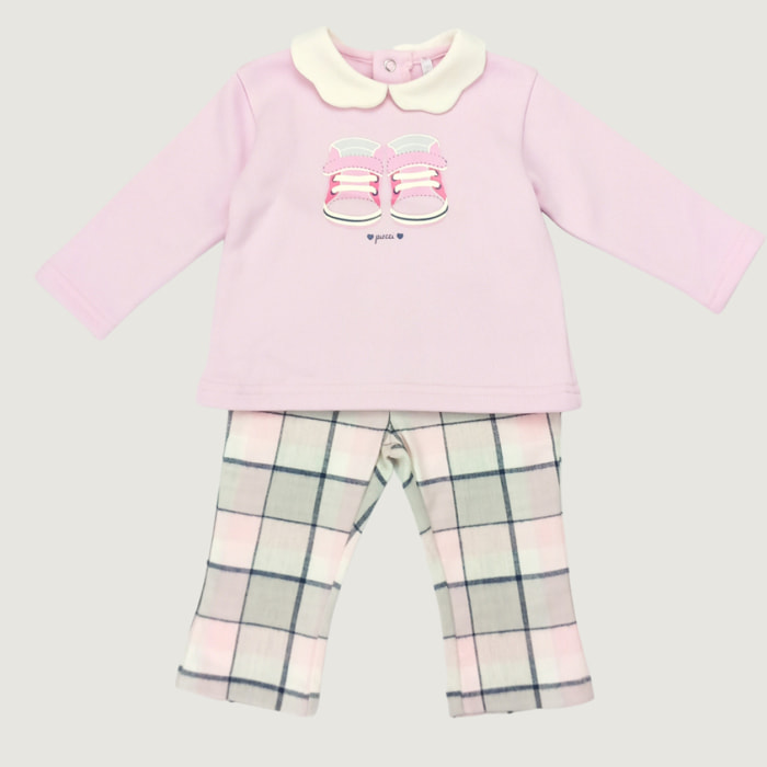 SET FELPA CON COLLETTO ROSA E PANTALONE SCOZZESE