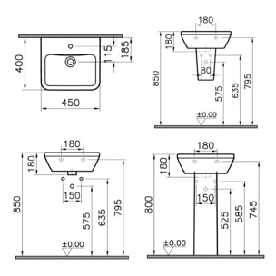 Integra Lavabo 45x40 cm avec trou pour robinetterie au milieu, Blanc (7047-003-0001)