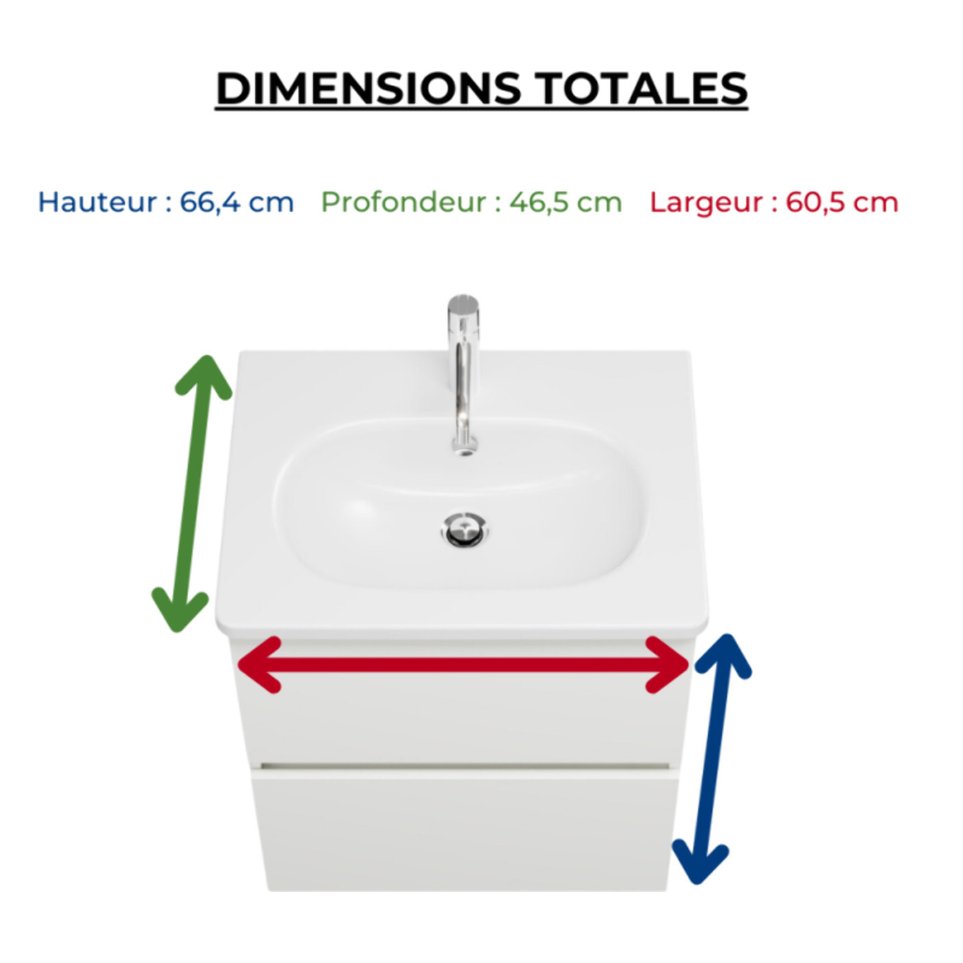 Meuble de salle de bain simple vasque 60 cm BURGBAD Joline blanc mat