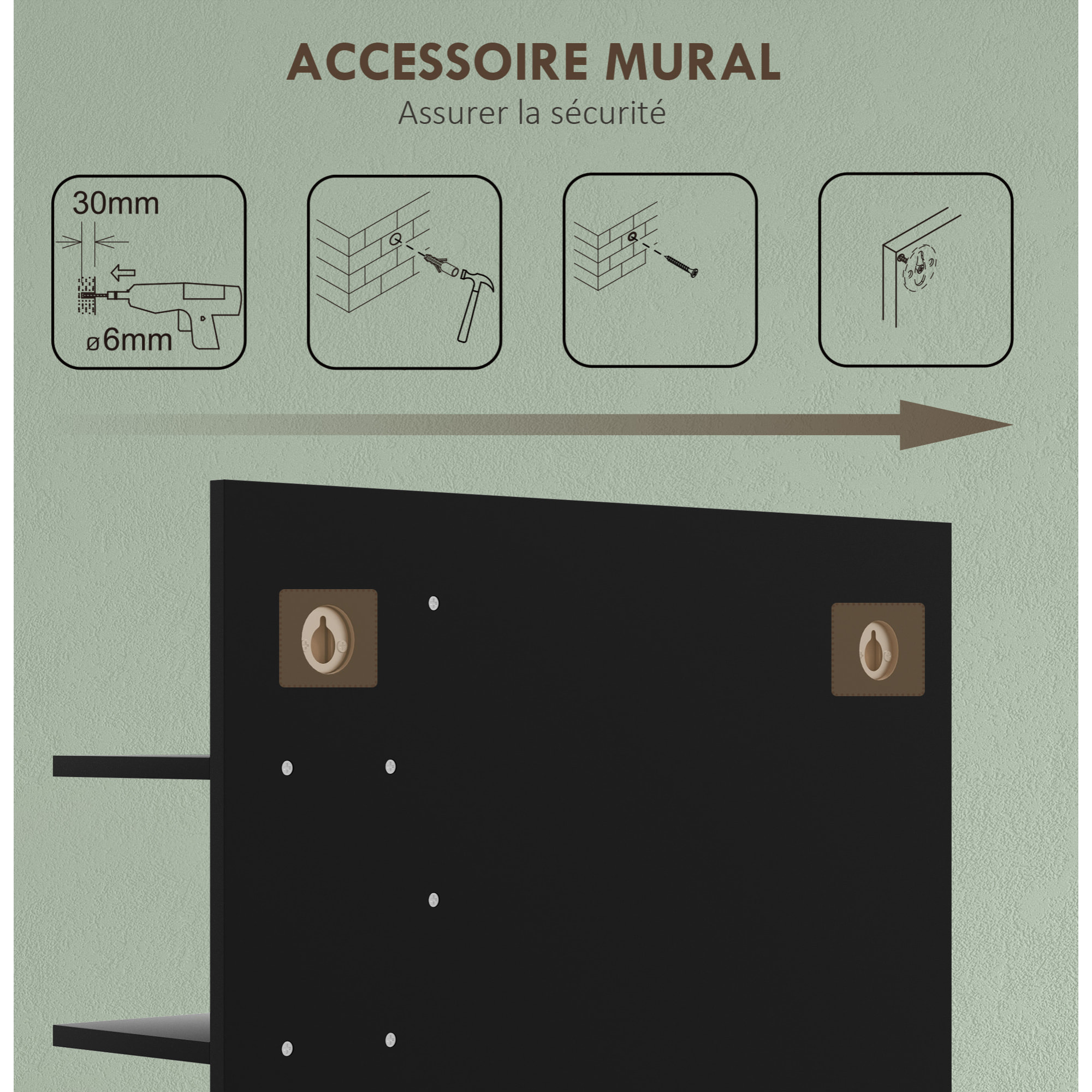Miroir mural salle de bain - étagères - MDF noir bambou verni