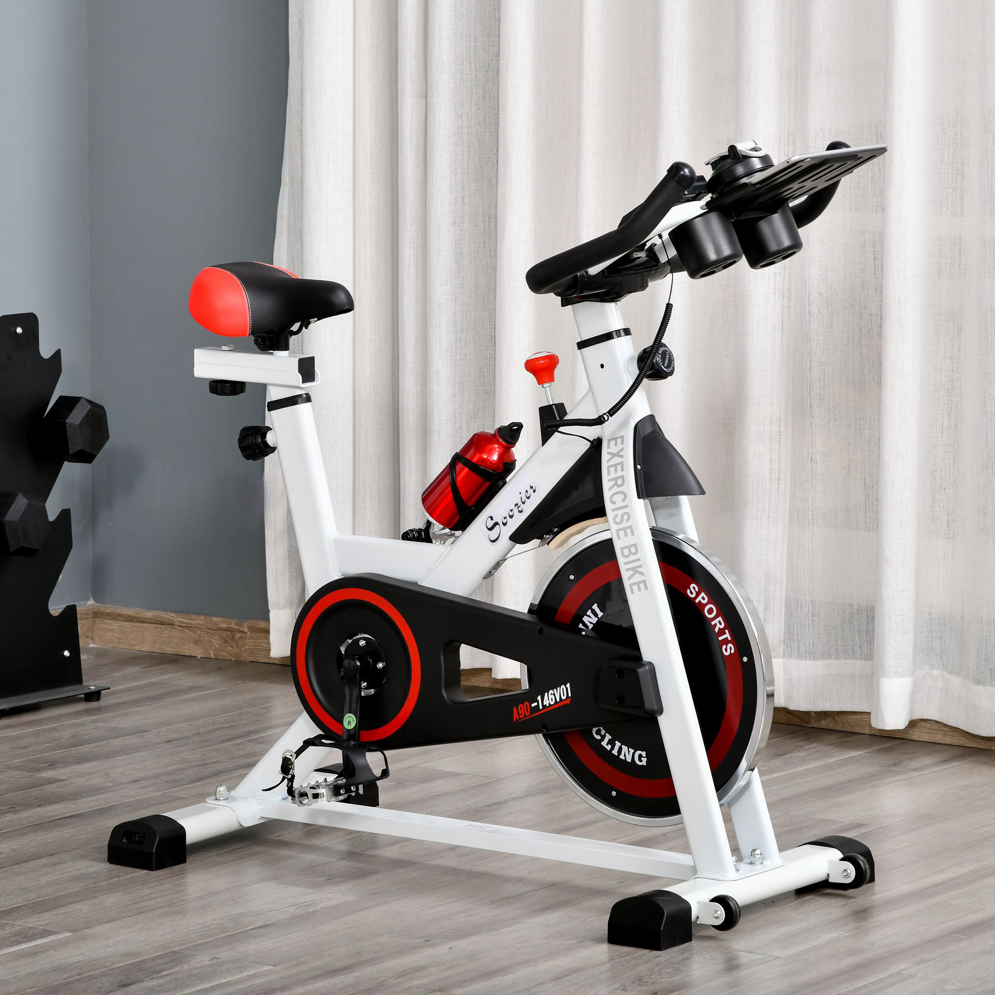 Bicicleta Estática Bicicleta de Fitness Pantalla LCD Carga 100kg Acero Blanco