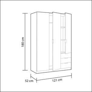 Armadio Con 3 Ante Battenti E 3 Cassetti Armadietto Con Asta Appendi Abiti E 3 Ripiani Per Camera Da Letto Design Moderno 180 x 121 x 52 Cm Rovere