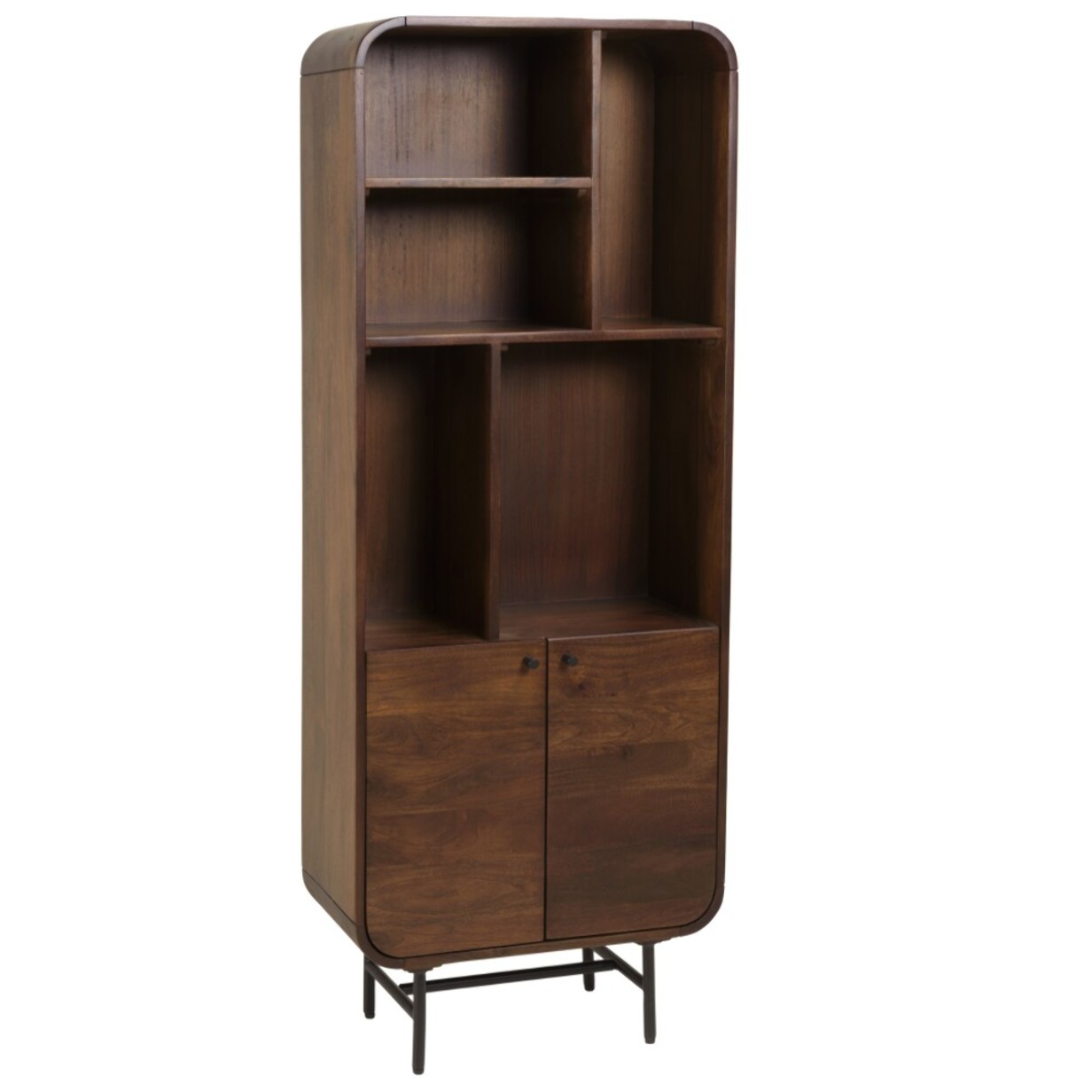 ALIX - Bibliothèque design bois foncé et métal noir 2 portes ALIX