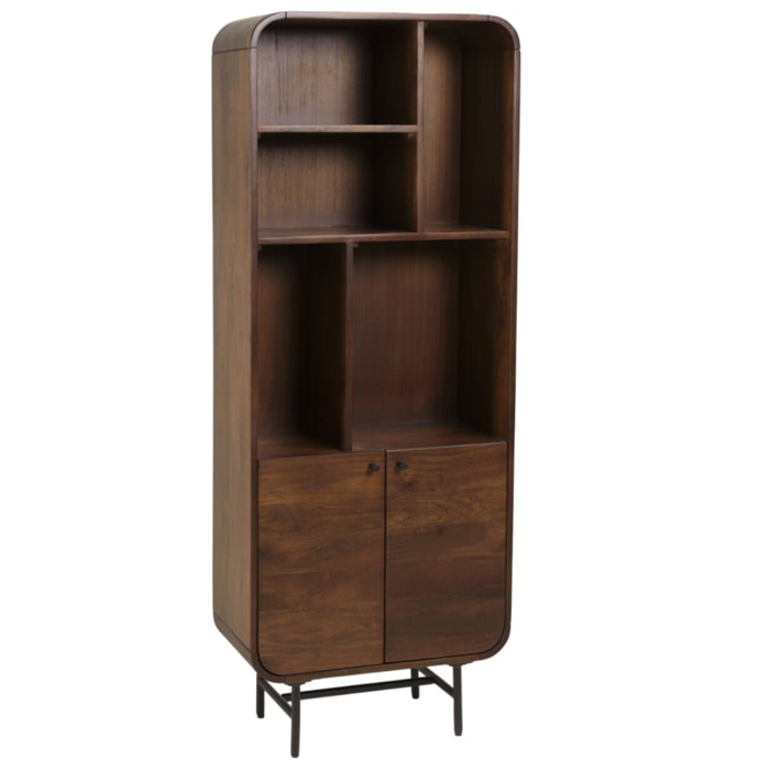 ALIX - Bibliothèque design bois foncé et métal noir 2 portes ALIX