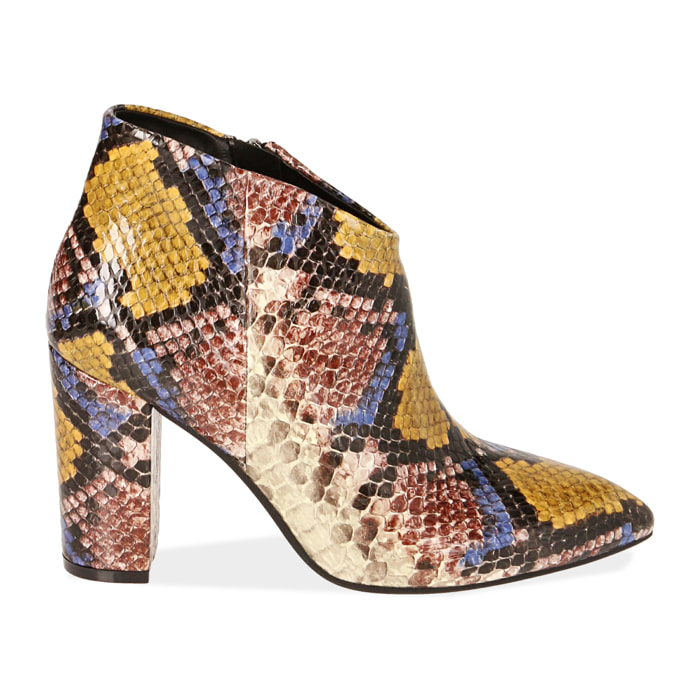 Ankle boots gialli stampa pitone, tacco 9 cm