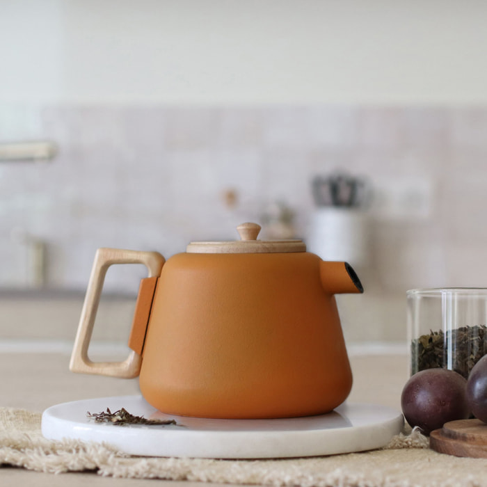 Théière en fonte jaune avec couvercle en bois 500ml VIGGO