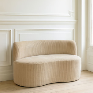 Canapé en tissu bouclette beige et structure en bois 2 places CÔME