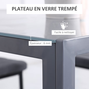 Table à manger carrée 2-4 pers. dim. 75x75x75cm plateau verre trempé 6 mm métal gris