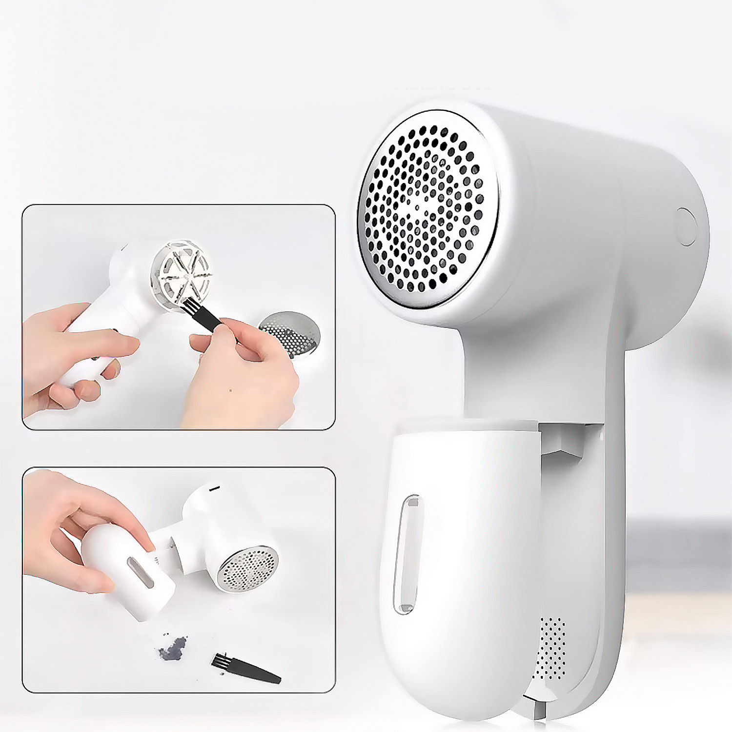 Quitapelusas compacto para el hogar, con batería incorporada, pantalla LED con indicación de batería y 5 niveles de potencia. Incluye 2 cabezales de repuesto.
