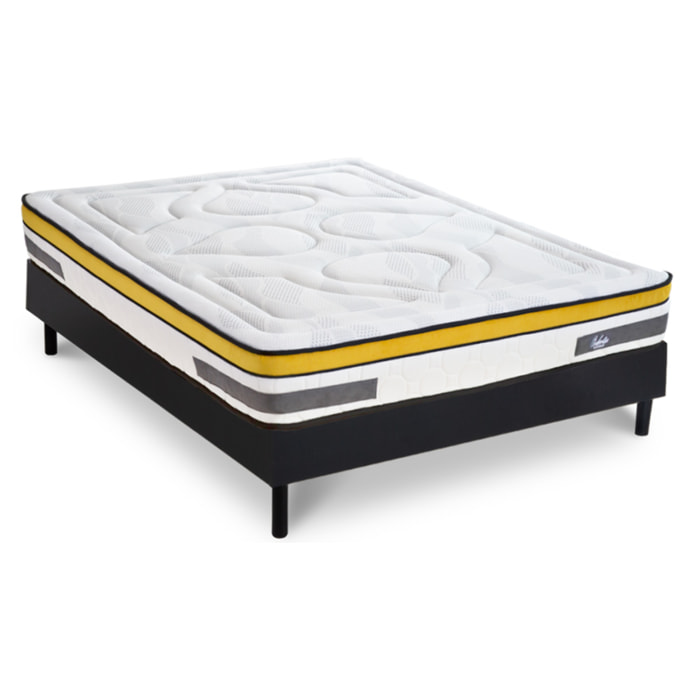 Ensemble Matelas Hybride Aubertin & Sommier Kit Bois, Ressorts Ensachés & Mousse Hyper Soft, 24 cm, Soutien Ferme