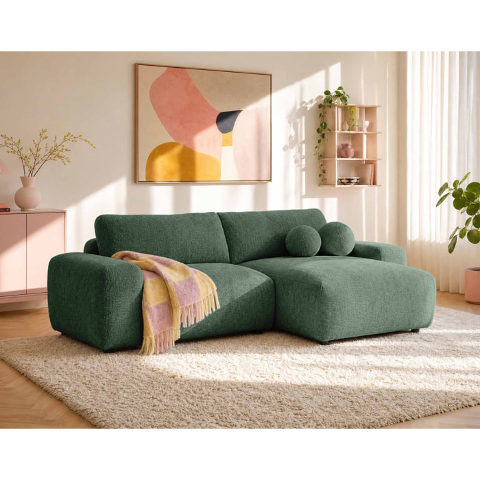 Constance - Canapé d'angle réversible 4 places convertible avec coffre en velours gaufré - Vert