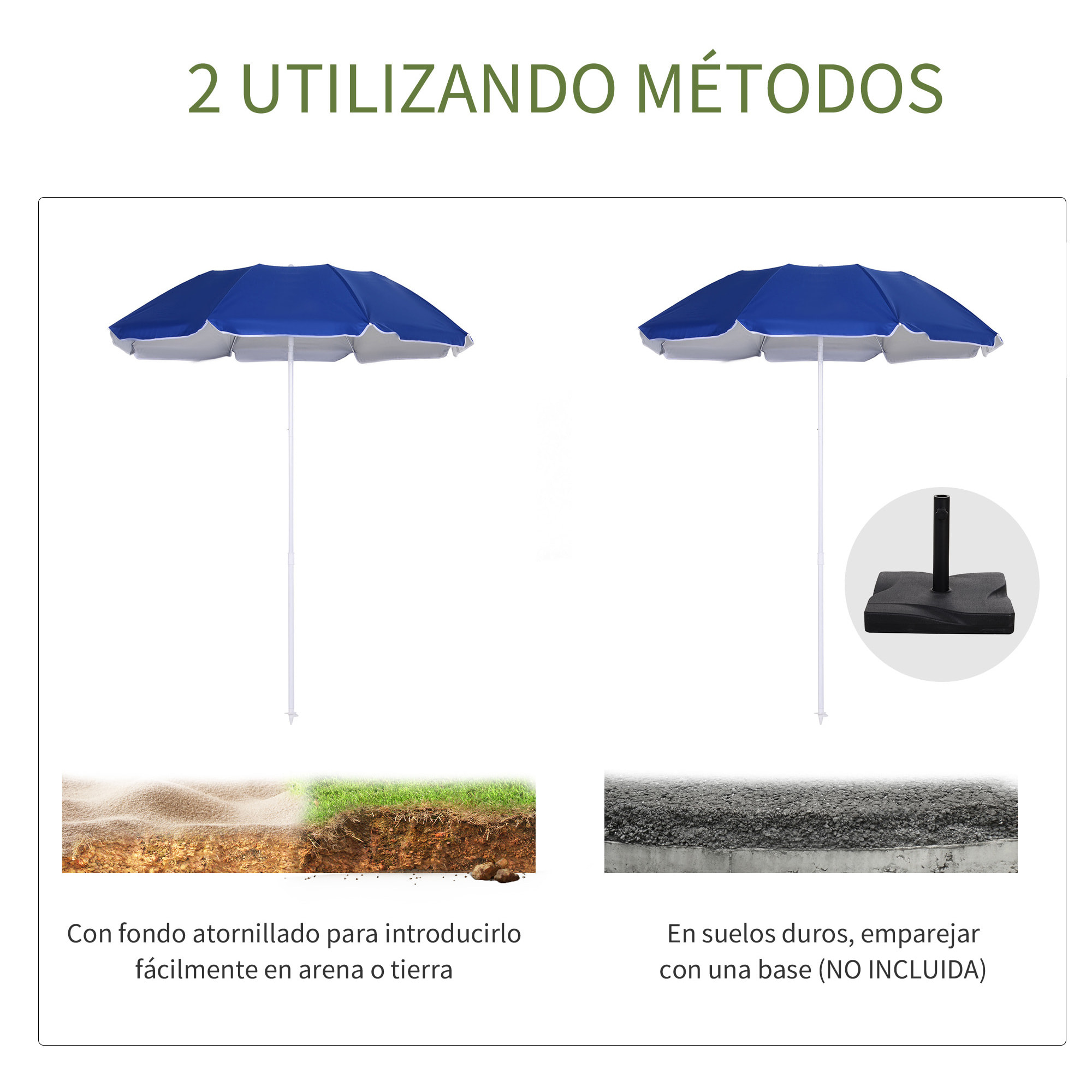 Sombrilla de Playa Grande Ø160 cm Sombrilla de Terraza Exterior con Ángulo Ajustable Protección UV Impermeable y Bolsa de Transporte Azul