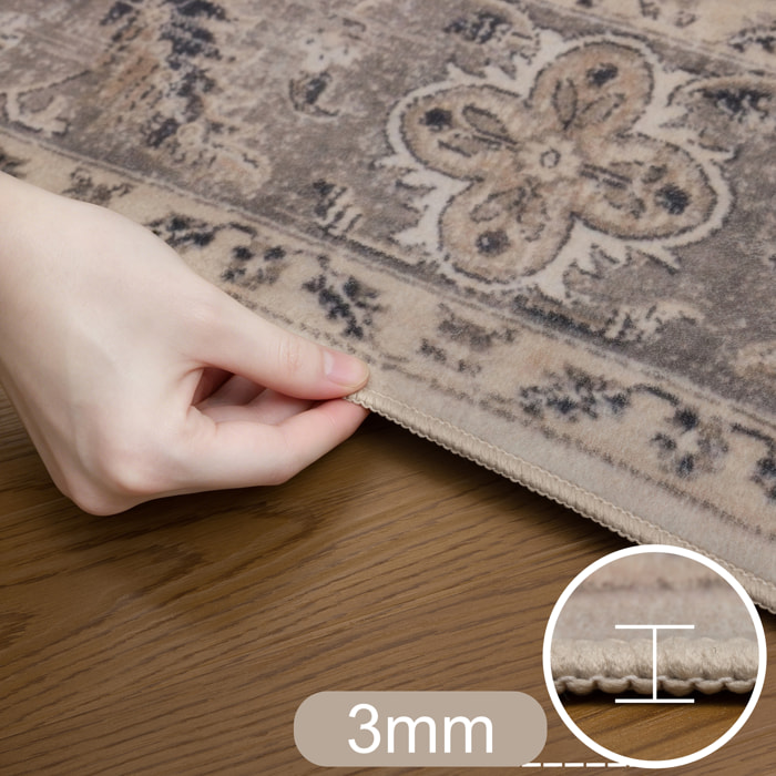INKA - Tapis beige à poils courts doux à motif oriental