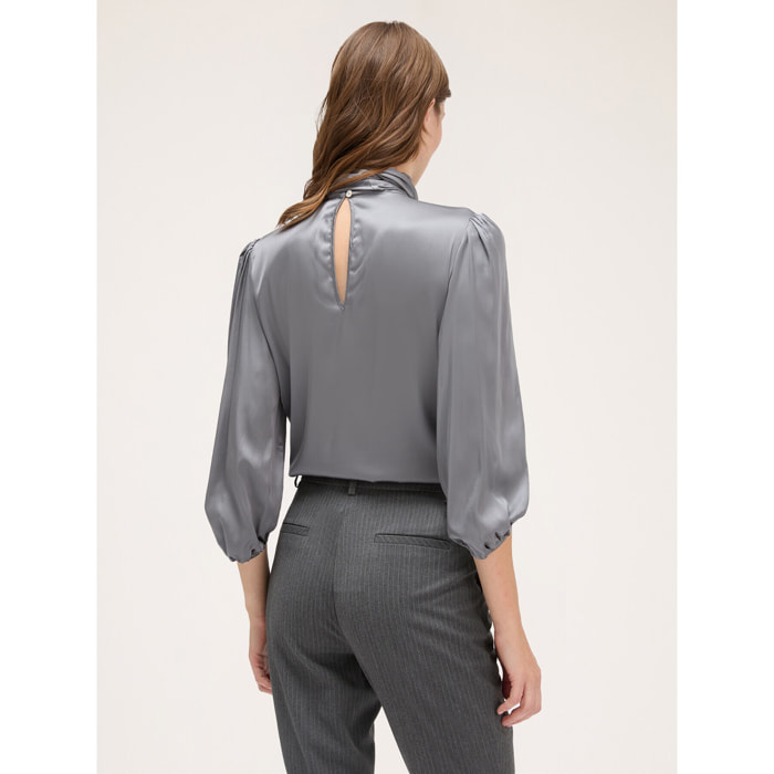 Motivi - Blusa satin con collo a fusciacca - Grigio