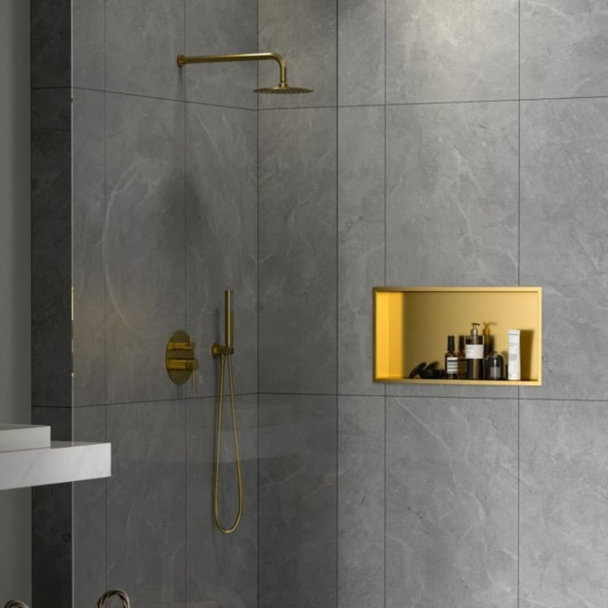 Niche de Douche à encastrer, Acier Inoxydable 304, 60x30x10cm, Or brossé PVD