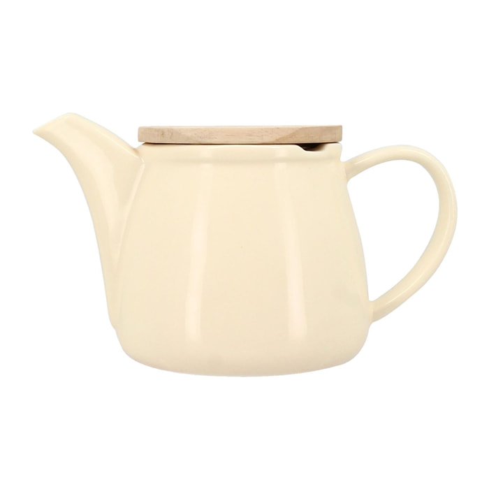 Théière en grès crème avec couvercle en bois 500ml ANNA
