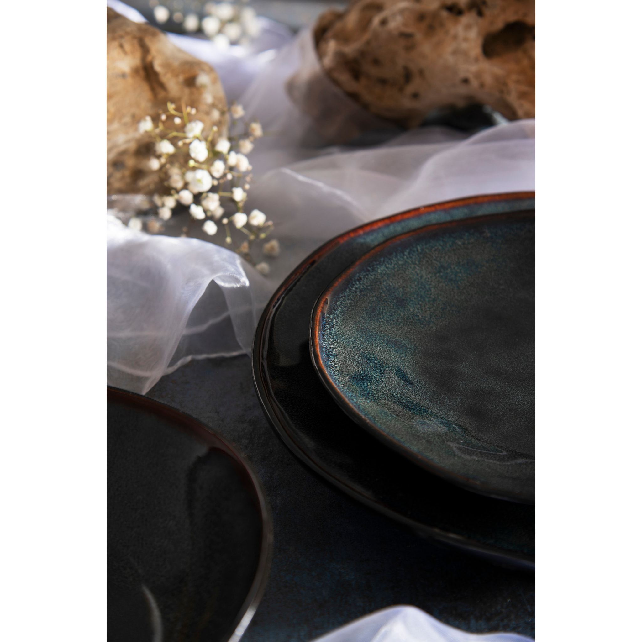 Service 12 assiettes Excelsa Artisan, stoneware, bleu