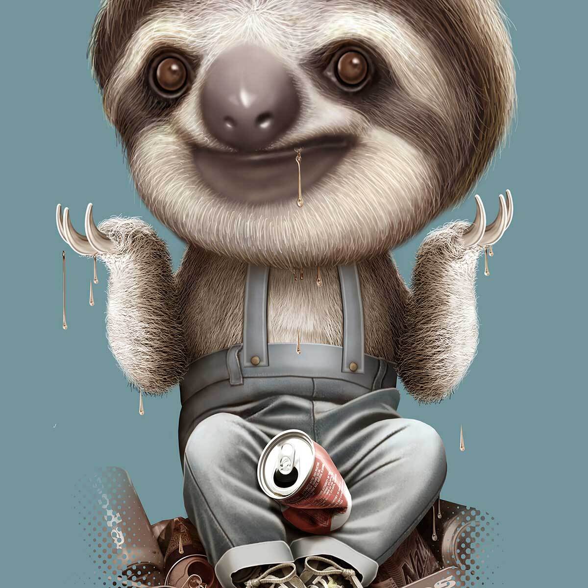 Affiche enfant les paresseux s'en fichent  Affiche + cadre en bois - Chêne