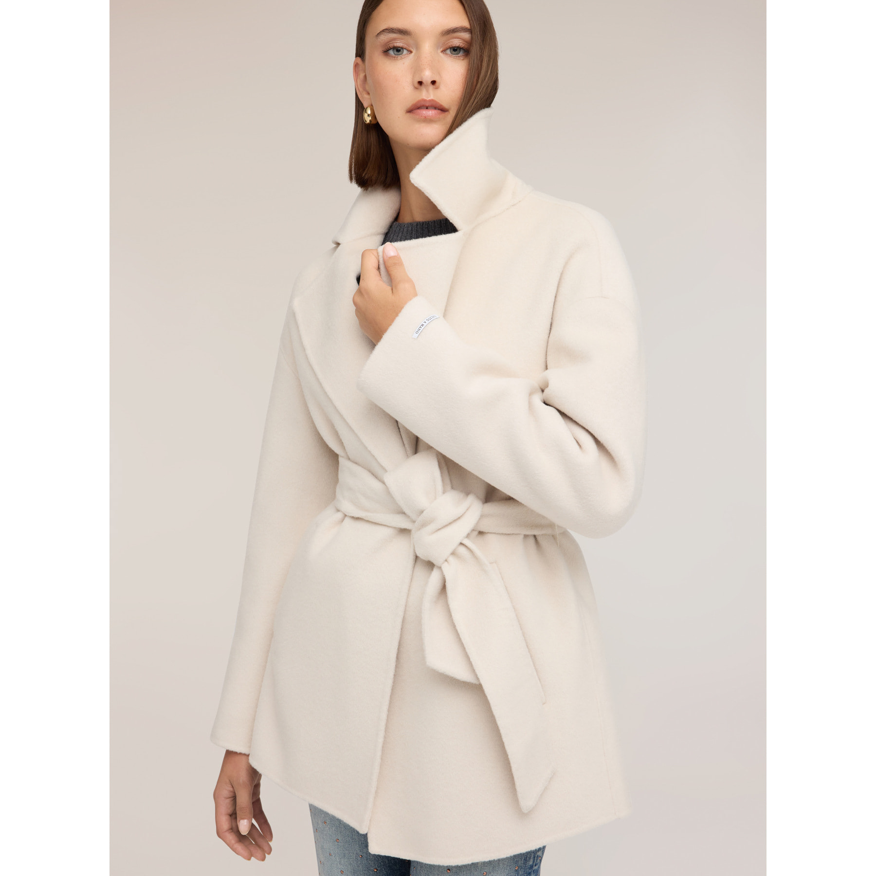 Motivi - Cappotto con cintura in double misto lana - Bianco