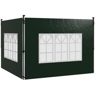 Outsunny Paredes Laterales para Carpa 3x3 m y 3x6 m Juego de 2 Paredes para Cenador con Ventanas 293x193 cm Verde Oscuro