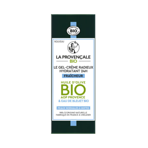 La Provençale - Gel-Crème Radieux Booster d'Hydratation 24H Anti-brillance - Extrait d'Olive & Eau de Bleuet - Tous types de pea