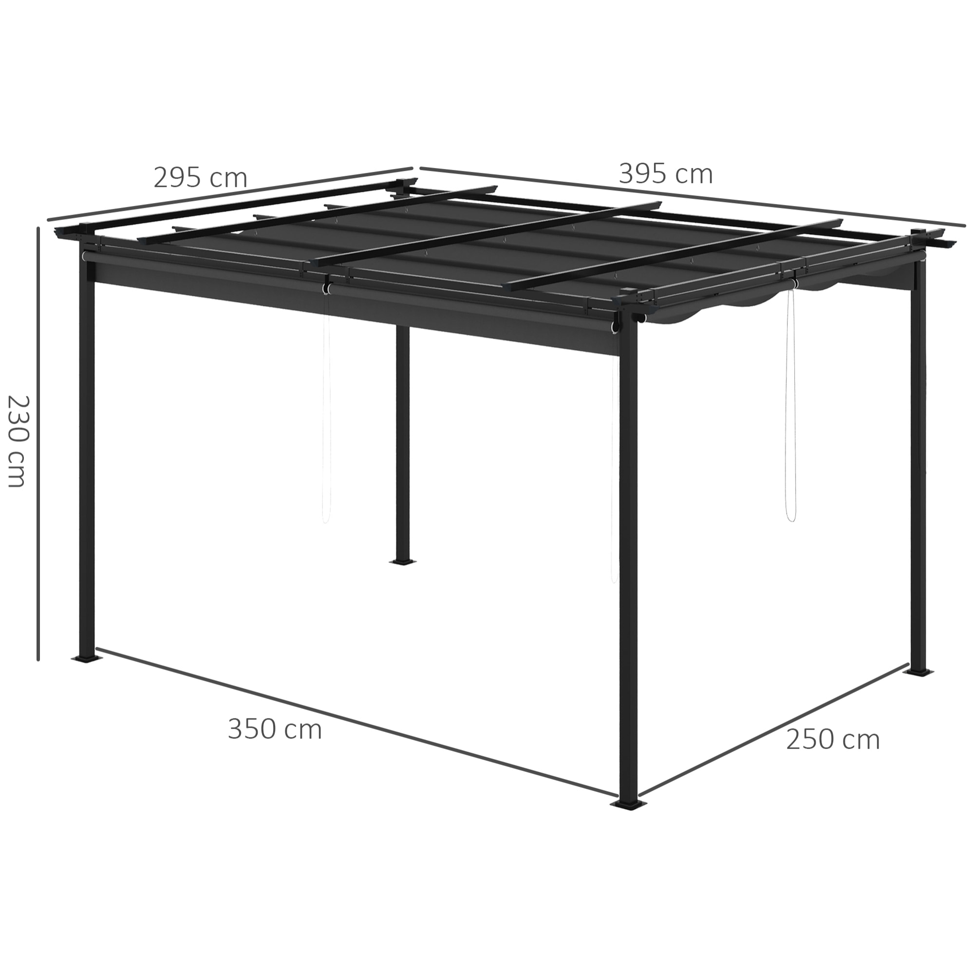 Pérgola de Jardín 4x3 m Cenador para Exterior con Techo Retráctil 4 Cortinas Enrollables de Poliéster y Marco de Metal para Patio Terraza Gris Oscuro
