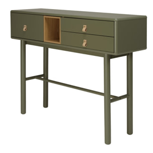 ETHAN - Console verte 3 tiroirs et 1 niche en bois naturel