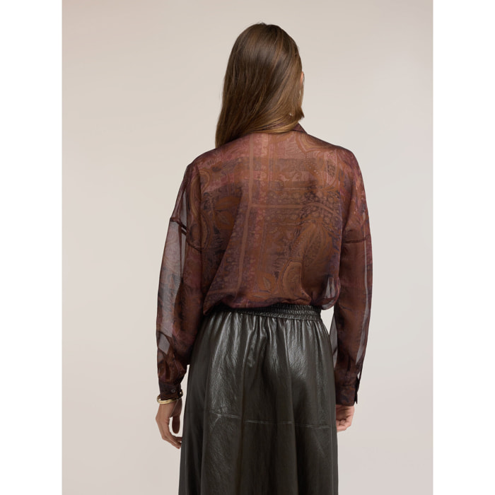 Motivi - Camicia in chiffon e tasca paillettes - Marrone