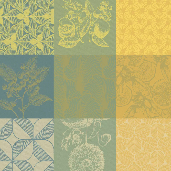 Serviette pur coton motif jacquard jaune vert Mille parfums limoni