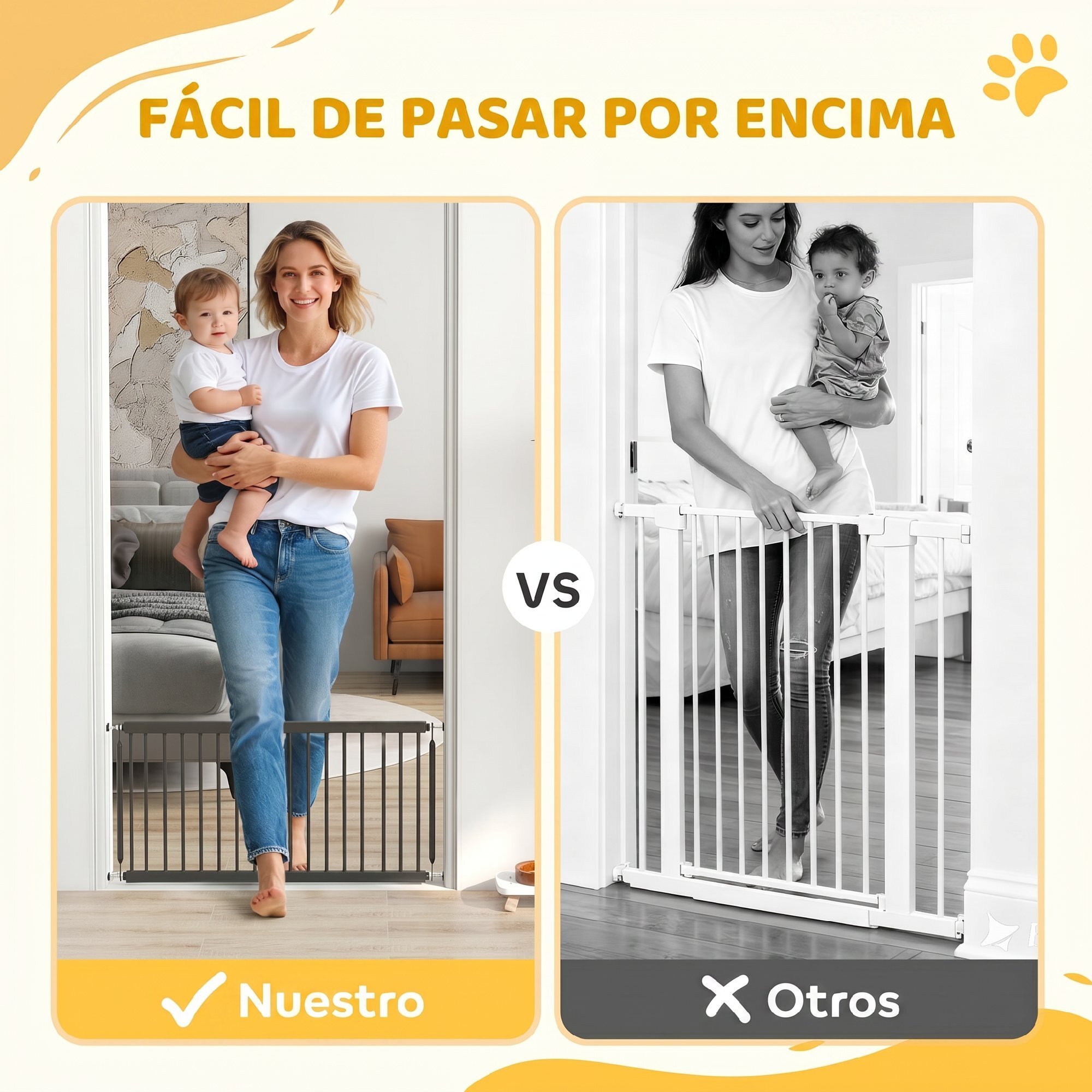 Barrera de Seguridad para Perros Pequeños Extensible 67-93,5 cm, Altura 45 cm, para Puertas y Escaleras, Puerta para Perros con Montaje a Presión, 2 Extensiones 7/14 cm, Negro