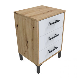 Mesita de noche de 3 cajones en blanco mate y roble nodi 40x33 cm Leia Blanco Artik (Blanco Mate) - Roble Nodi