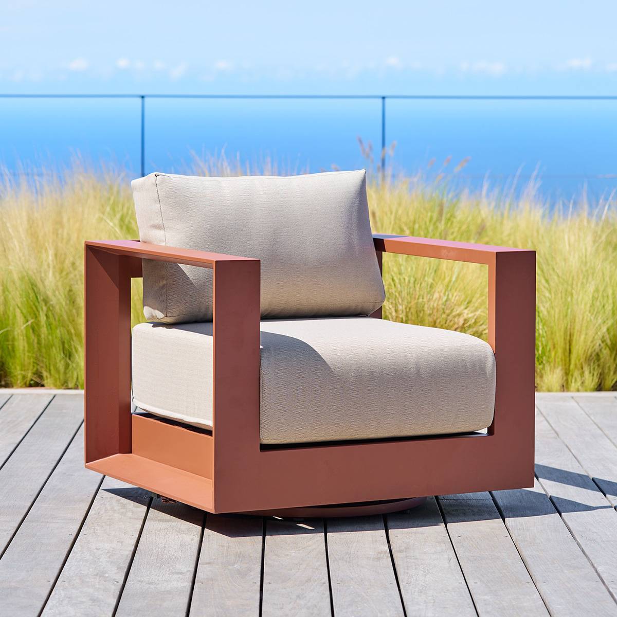 Fauteuil de salon de jardin rotatif ALLURE Beige / Acajou