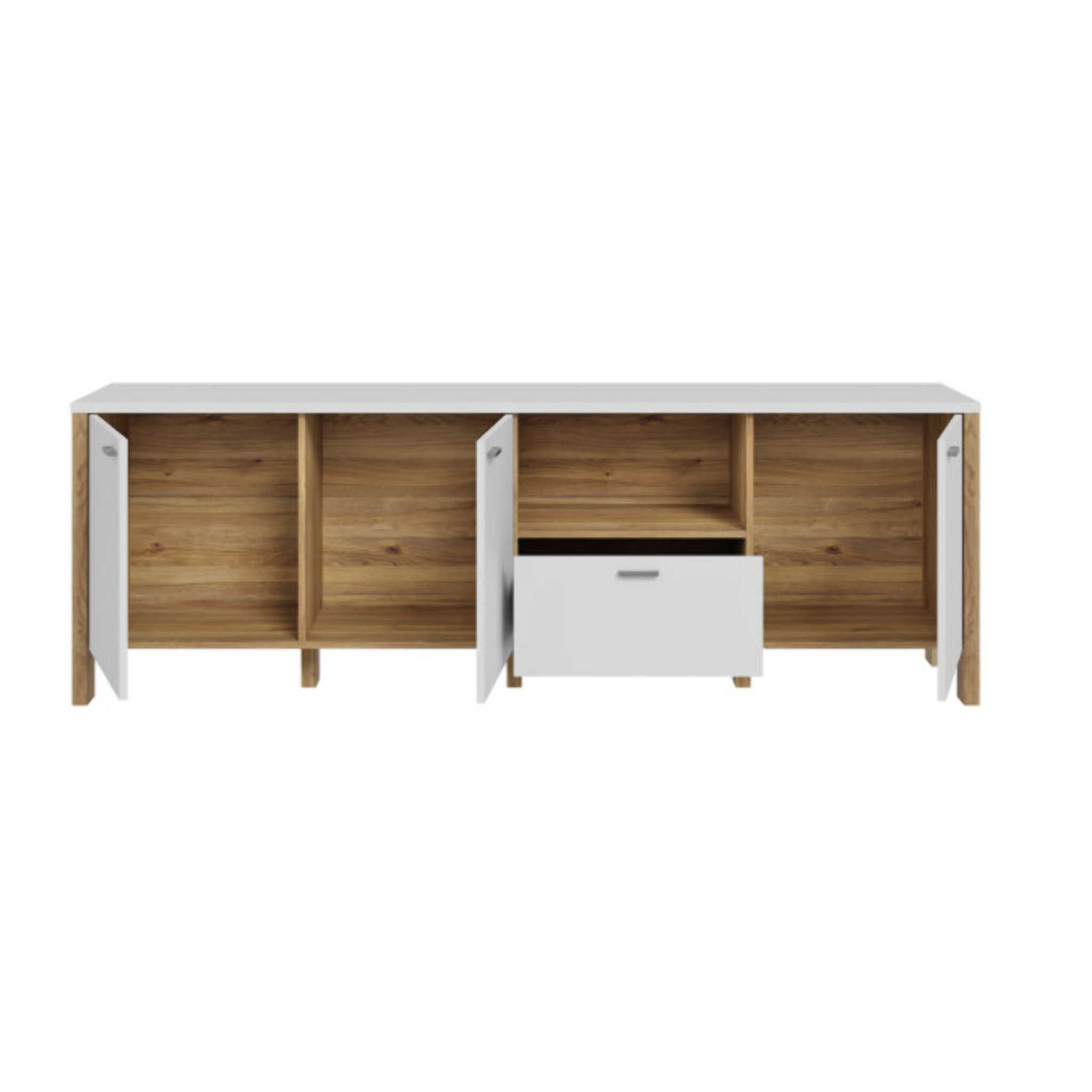 Meuble TV L193 cm 1 tiroir 3 portes 1 niche décor gris clair - BOLERO