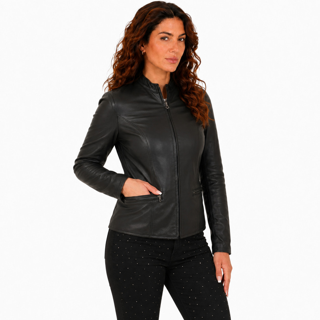 Giubbino in vera pelle di vitello Nero