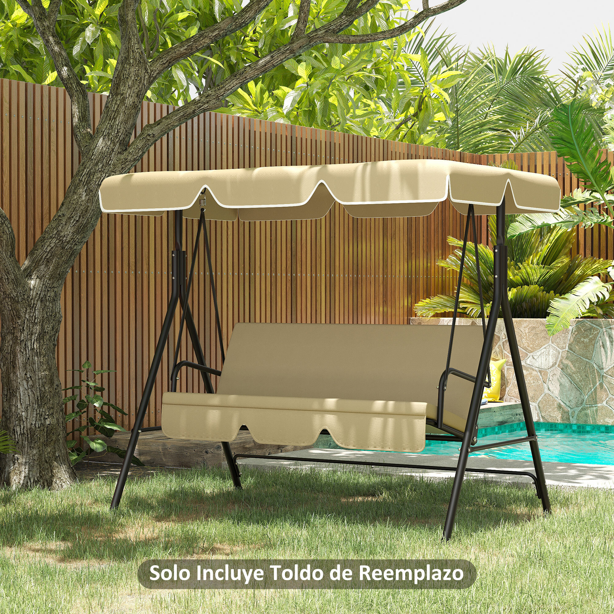 Toldo de Repuesto para Columpio de 3 Plazas Techo Universal para Balancín de Jardín Tela de Poliéster Protección Solar 156x117x15 cm Beige