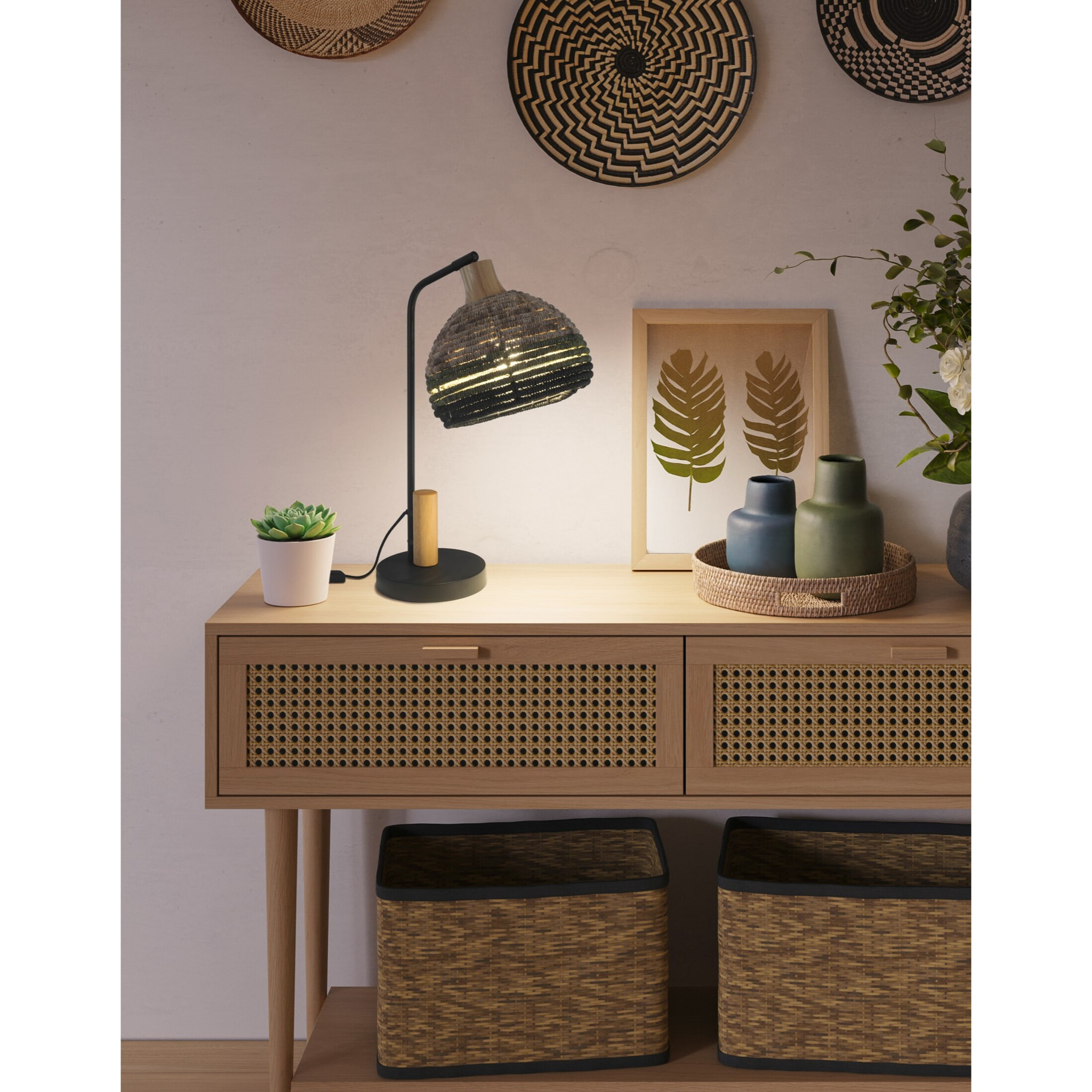 FORLIGHT Korg lampara sobremesa e negro para bombilla  E27