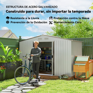Caseta de Jardín Exterior, 5 m² 277x195x192 cm, Cobertizo de Jardín Exterior Metálico con 2 Puertas Correderas, Base Refuerzo (Suelo NO Incluido) y 4 Ventanas, Plata y Gris