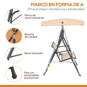 Columpio de Jardín Exterior de 3 Plazas con Toldo Reclinable, Balancín de Jardín Exterior con Respaldo Transpirable y Marco de Acero, para Terraza Balcón, 175x118x159 cm, Beige