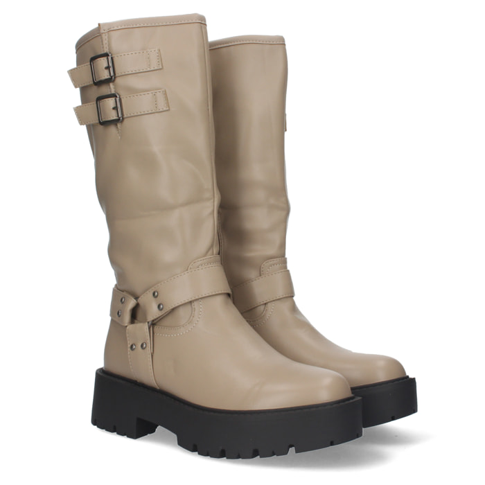 Bota Motera con Tacón Bajo y Plataforma