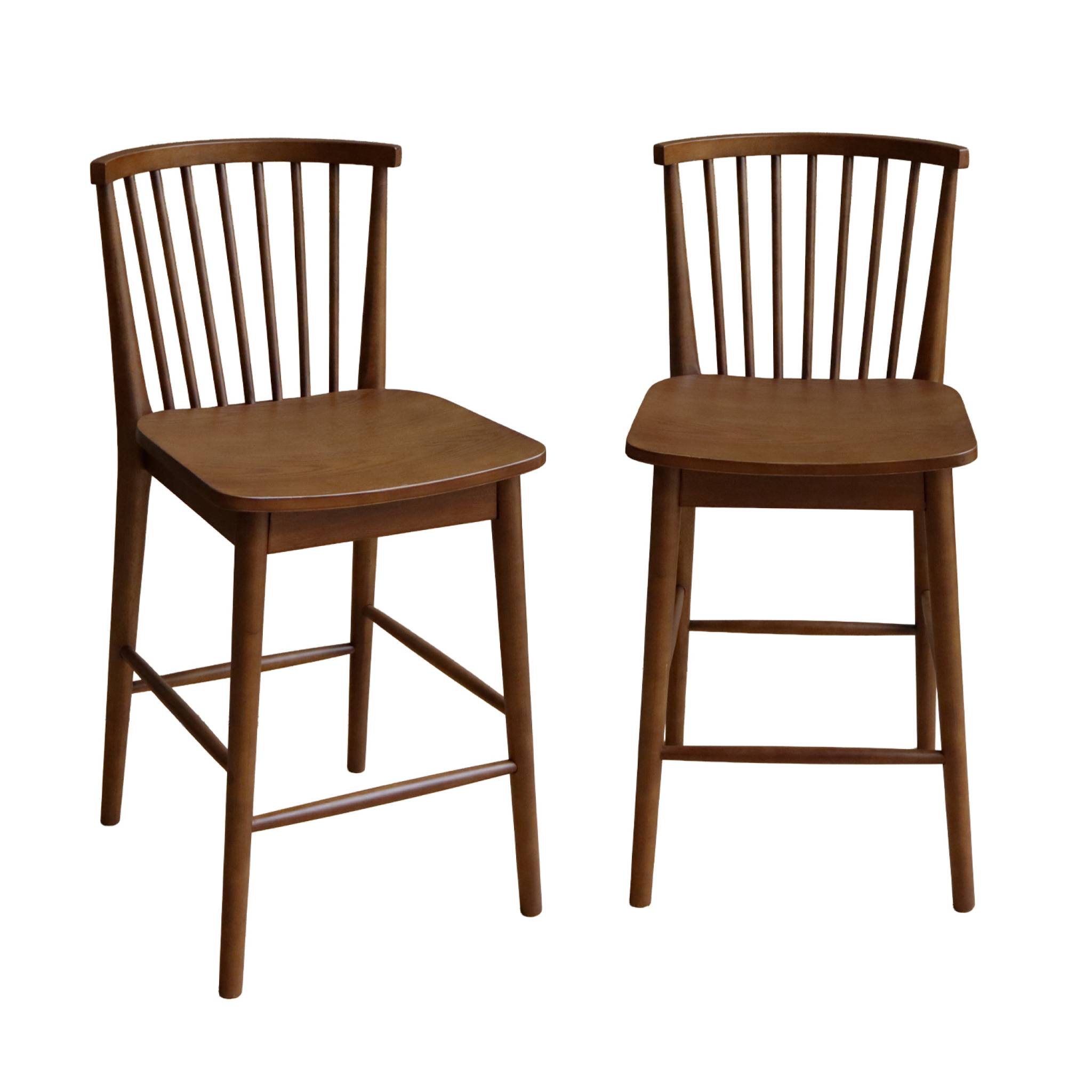 Lot de 2 tabourets de bar à barreaux bois d'hévéa et contreplaqué noyer - 48 x 58 x 98.5 cm - Paula